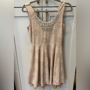 Free People Beige Dress with Embellished Neckline